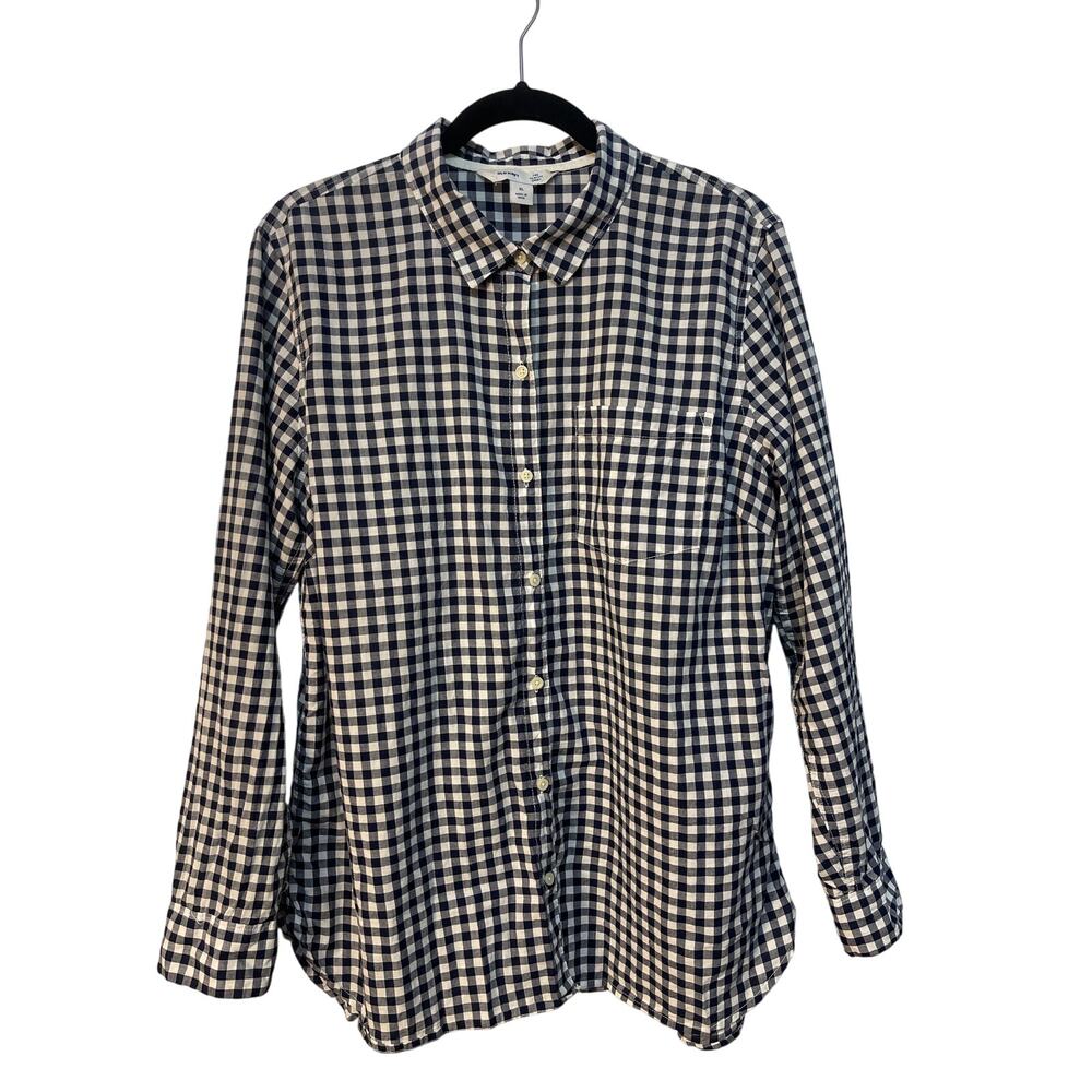 Old Navy Blue and White Check Long Sleeve Collared Button Up Shirt‎ Size XL